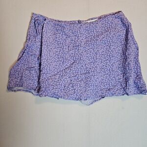 ZARA Purple Leaf Print Wrap Skort Size L Flowy Shorts Mini Skirt Made in Morocco